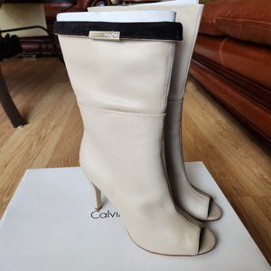 Calvin Klein booties open toe color bone/black size 8 Nappa  leather. Reversible